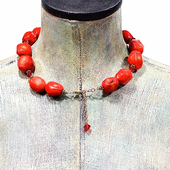 VTG 90's Coral and Silver Necklace and Earring Set - Picture 4 of 5